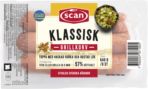 606067 Grillkorv klassisk 640g ovan