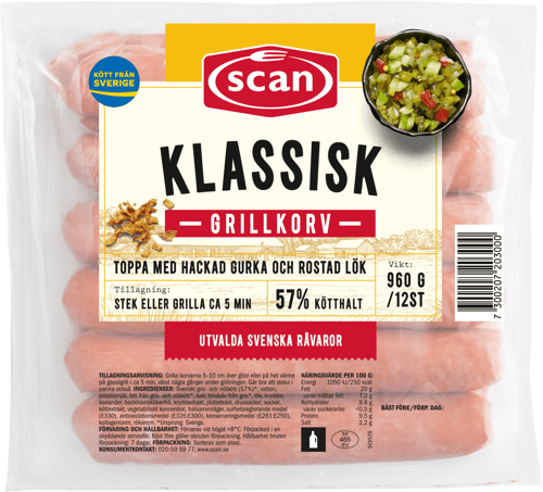 606086 Grillkorv klassisk 960g ovan