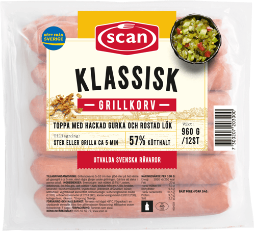 606086 Grillkorv klassisk 960g ovan