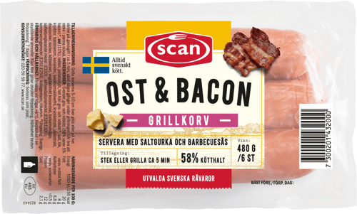 606156 Grillkorv ostbacon 480g ovan