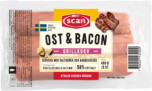 606156 Grillkorv ostbacon 480g ovan