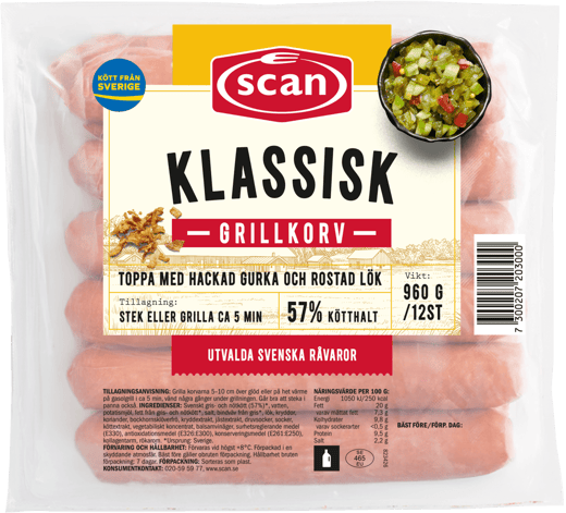 606086 Grillkorv klassisk 960g ovan