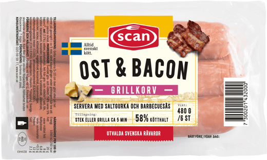 606156 Grillkorv ostbacon 480g ovan