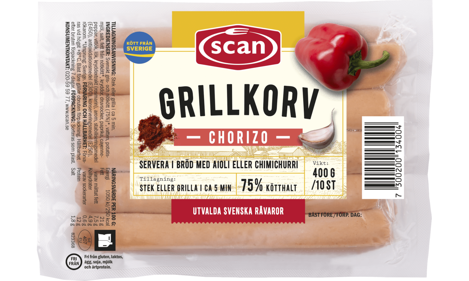 610130 Grillkorv chorizo 400g skinnfri