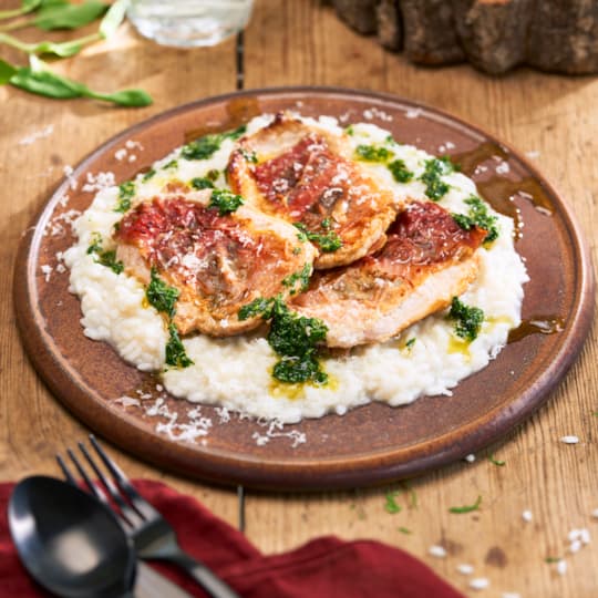 Saltimbocca med risotto och gremolata