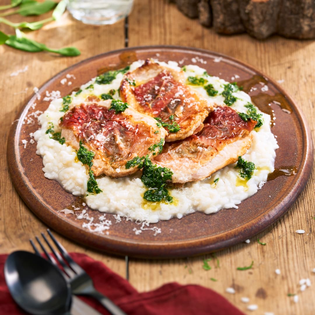Saltimbocca med risotto och gremolata