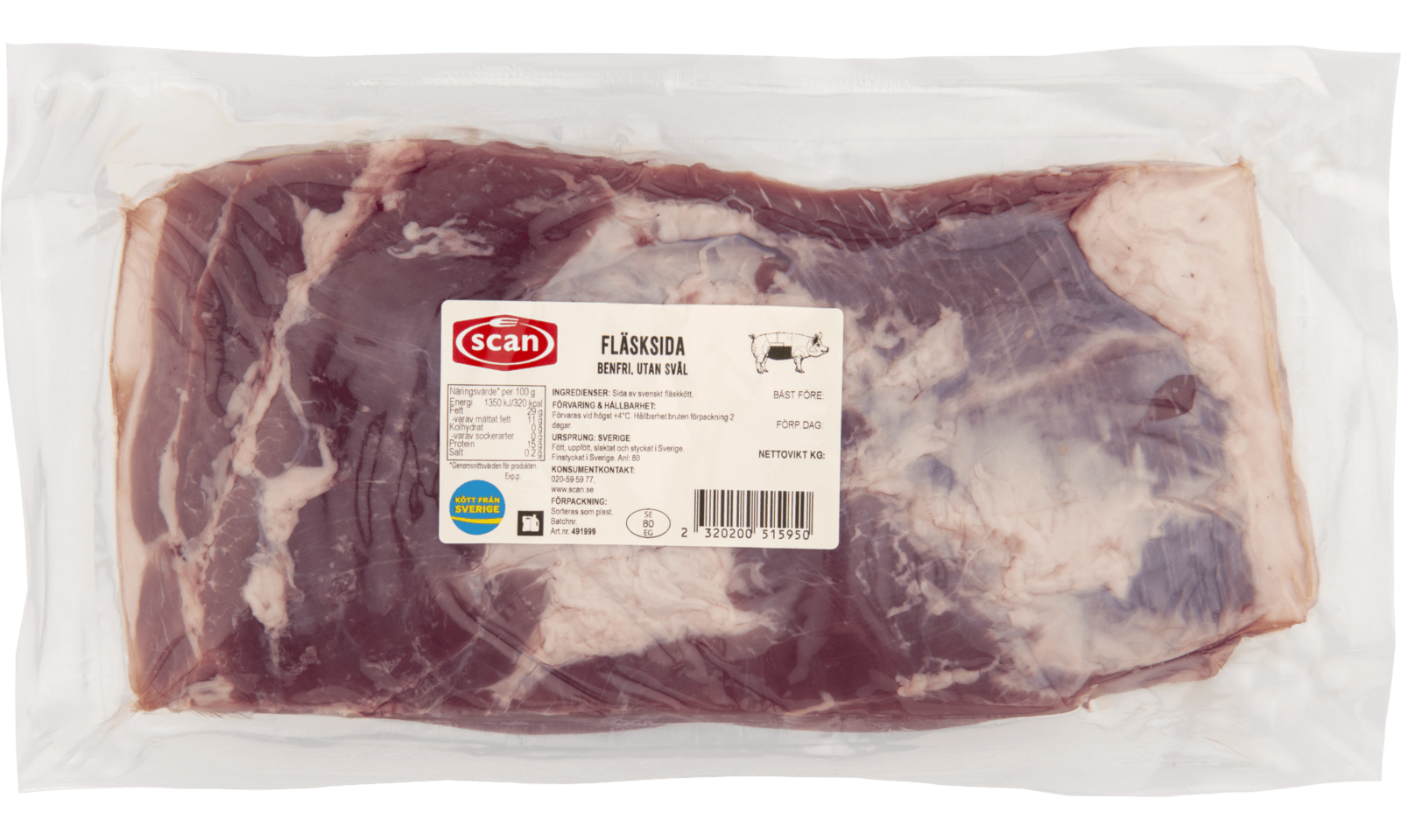 491999 Fläsksida benfri utan svål ovan