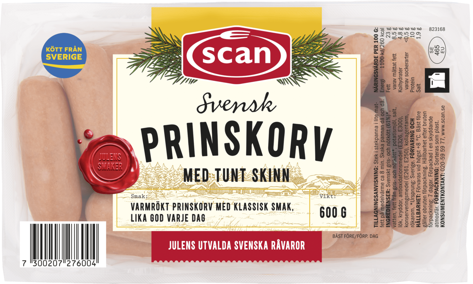 607246 Julprinskorv 600g ovan