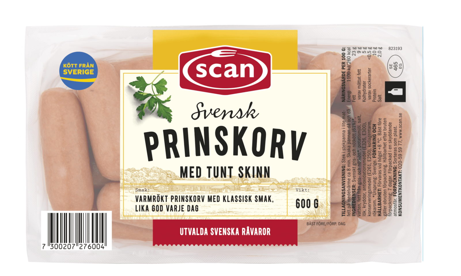 607246 Prinskorv tunt skinn 600g
