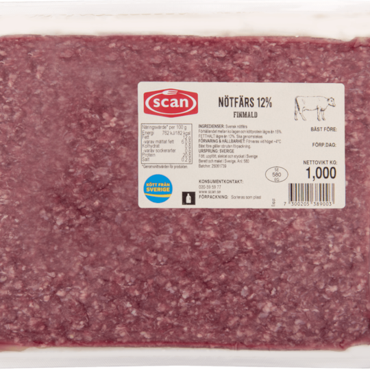 425389 Nötfärs 12% 1000g ovan
