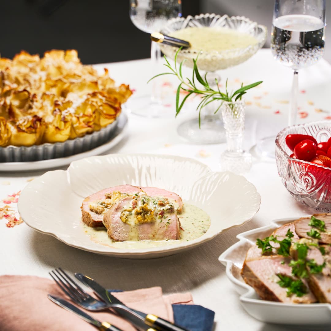 Fläskytterfilé med ädelost och potatisrosor