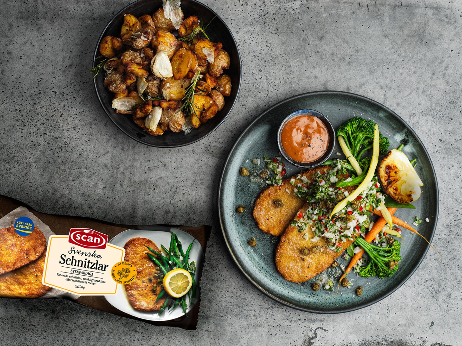 Klassisk Schnitzel med Smashed Potatoes